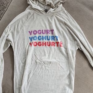 Cream Hoodie with Colorful Text